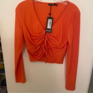Nastygal orange long sleeve top with cutouts